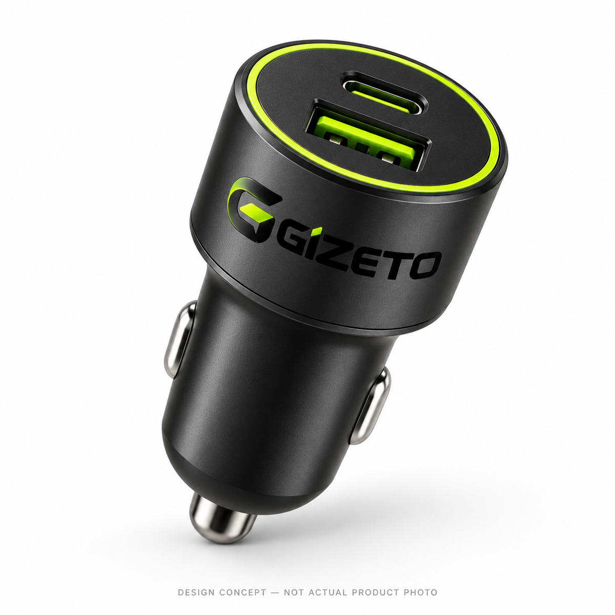 AI-generated Gizeto USB Car Charger design concept — not an actual product photograph; specifications and manufacturing unconfirmed.