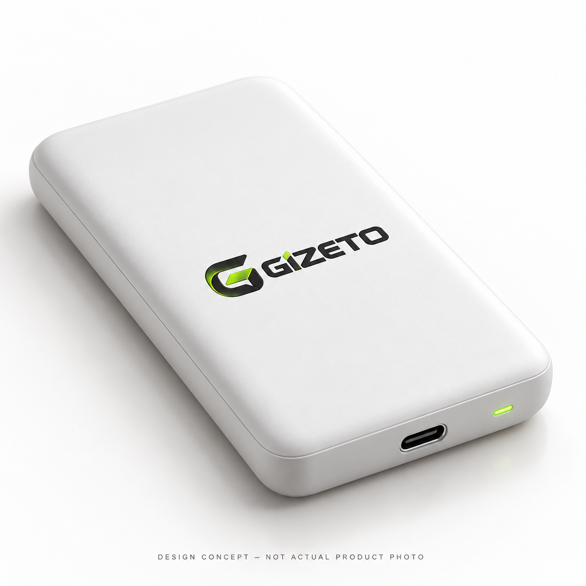 AI-generated Gizeto powerbank design concept — not an actual product photograph; specifications and manufacturing unconfirmed.