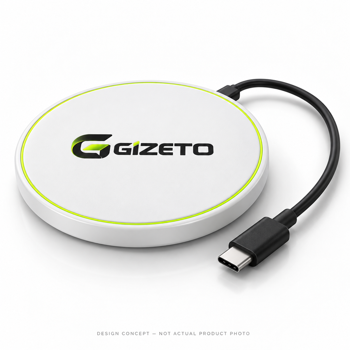 AI-generated Gizeto Wireless Charging Pad design concept — not an actual product photograph; specifications and manufacturing unconfirmed.